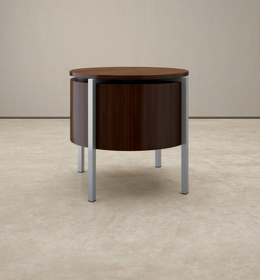 Preview of Stratum | Round End Table | M26 Walnut Veneer | Foil Powdercoat Base