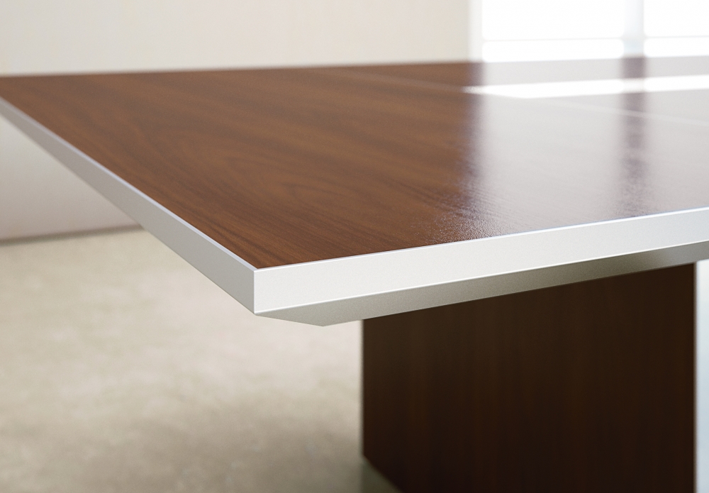 Preview of Tavola | Conference Table | G33 Mocha Walnut Veneer | Clear Anodized Metal | Edge Detail