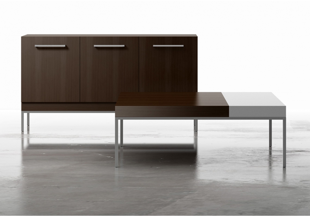 Preview of Tiro | Console and Coffee Table | M26 Walnut Veneer | Foil Powdercoat Base
