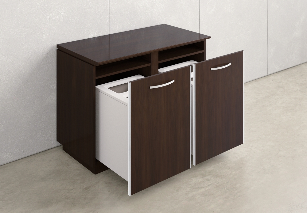 Preview of Performance Credenza | M26 Walnut Veneer | Trash and Recycling 