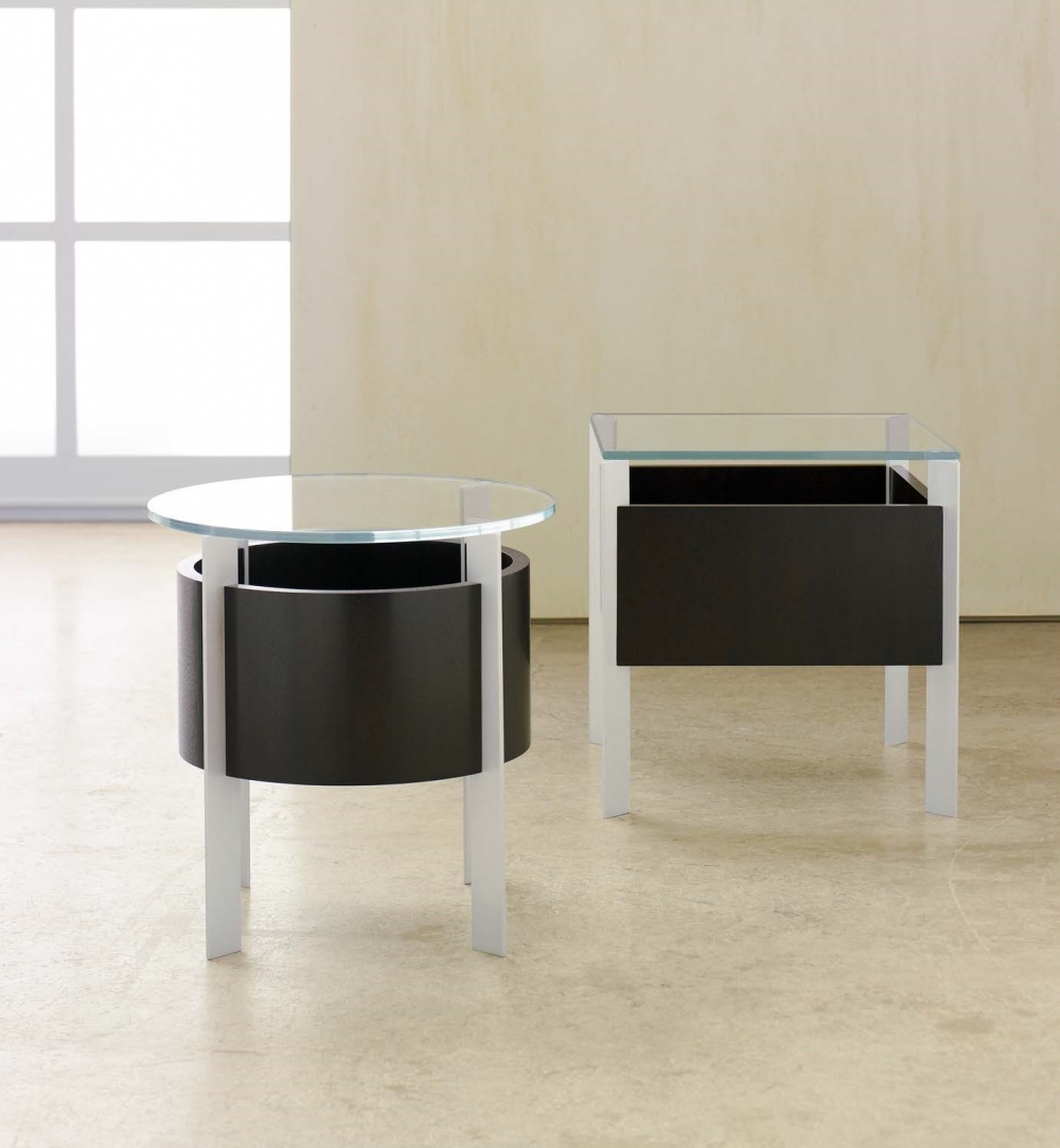 Preview of View | End Tables | Glass Top | G96 Coco Cherry | Clear Anodized Base | Round and Square