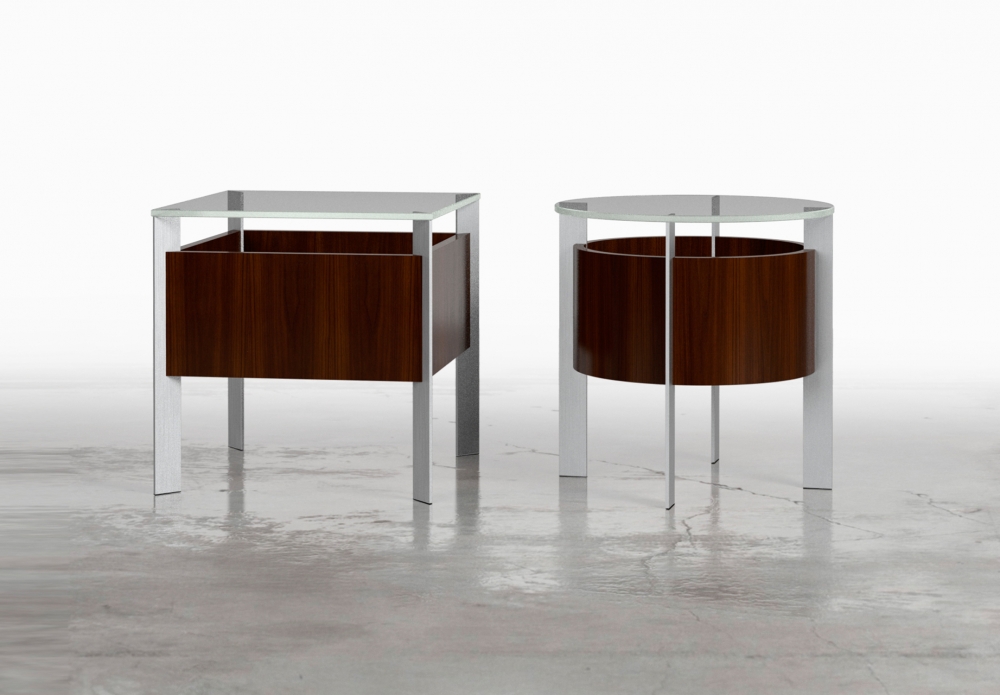 Preview of View | Round and Square End Tables | Glass Top | G99 Cordovan Cherry | Clear Anodized Base 