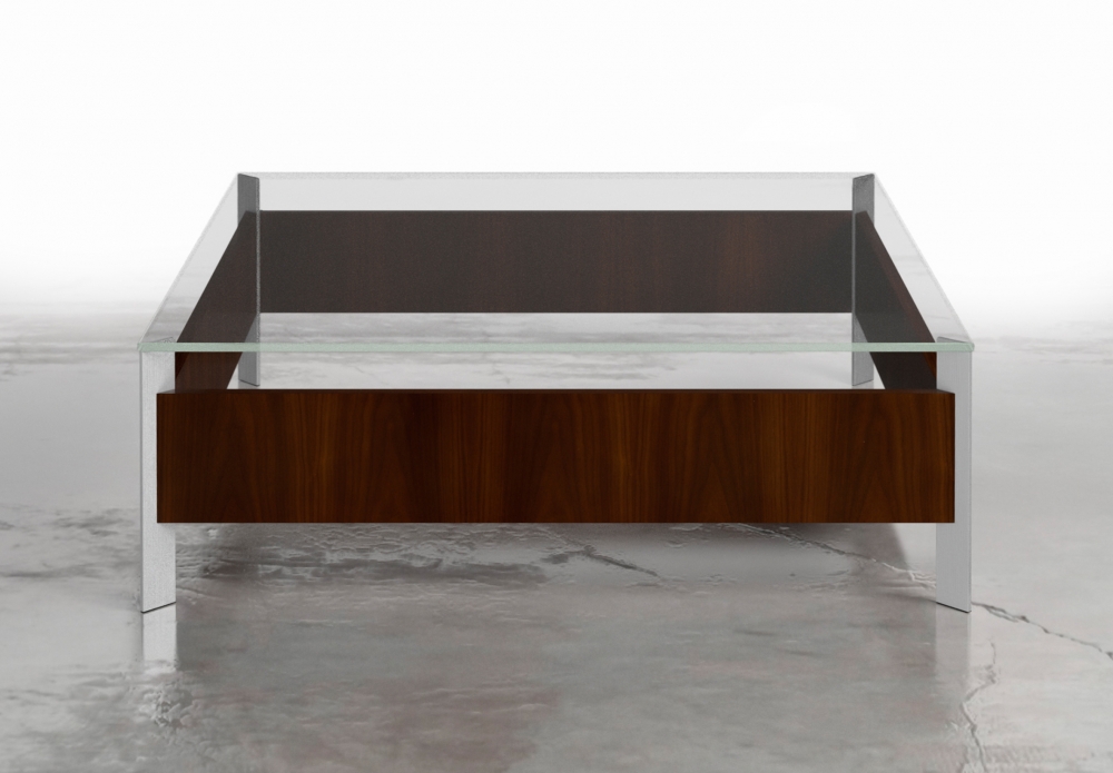 Preview of View | Coffee Table | Glass Top | M26 Walnut Veneer | Foil Powdercoat Base | Square Shape