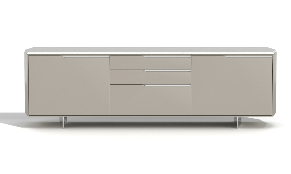 Preview of Ascari Credenza  | Conference Height | Moonlight Painted Case | Carrara Marble Top | Metal Base