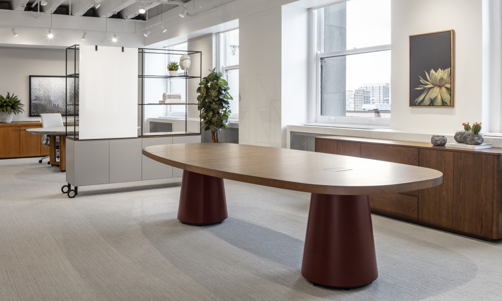 Preview of Flow | Custom Table with Cone Bases | Soft Rectangle Top | Chicago Showroom