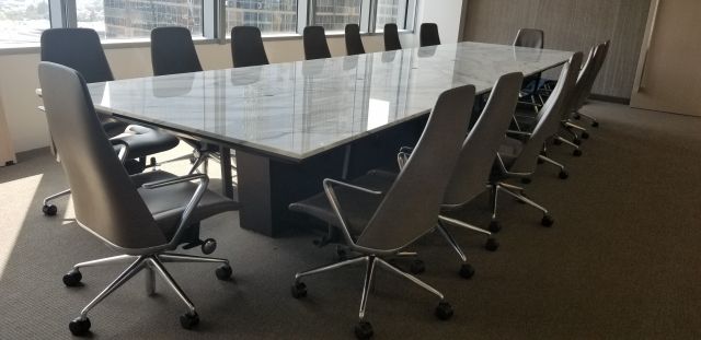 Crossbeam | Conference Table | Carrara Marble Stone Top | Storm Powdercoat Base