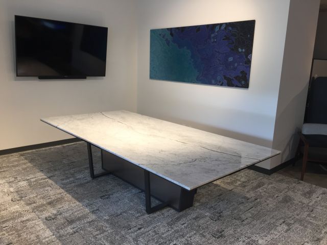 Crossbeam | Conference Table | Carrara Marble Top | Chemetal Base | Texas Showroom 
