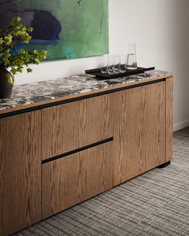 Compatta | Credenza | Cambria Quartz Top | Artisan Veneer Case | Door Detail | 2025 NYC Showroom