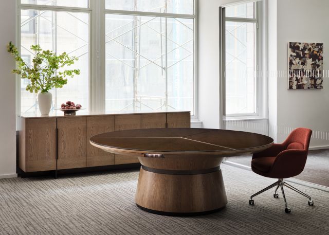 Ascari Conference & Forena Credenza | Conical Island Base Table | 2025 NYC Showroom 