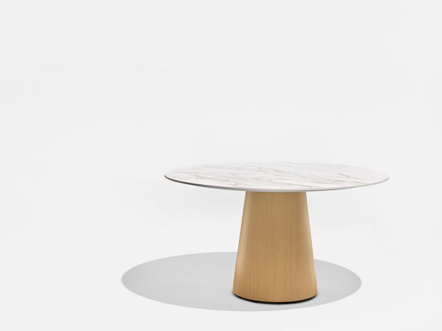 Flow | Meeting Table | Round Stone Top | Euro Birch Linea Cone Base 