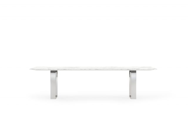 Flow | Conference Table | Carrara Marble Stone Top | Polished Chrome Hoop Base