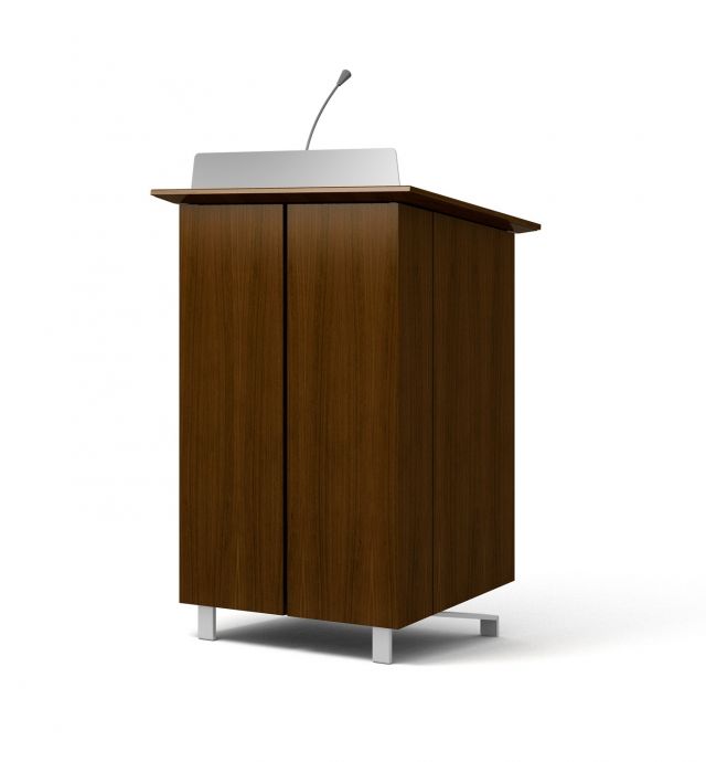 High Tech Lectern | Case | G31Otter Walnut | Clear Anodized Glides | Front View