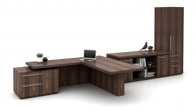 Ascari Casegood | L Shape Desk | Pedestal and Bookcase | Custom Veneer