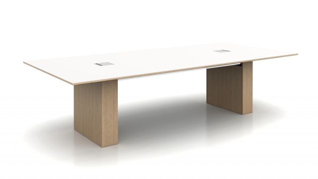 Flow | Conference Table | White Glass Top | Dune Veneer Rectangle Base