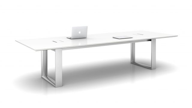 Flow | Conference Table | Glass Top | Polished Chrome Hoop Base | Power Matrix