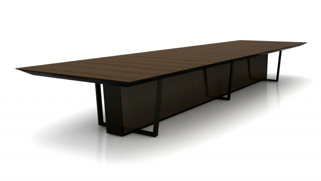 Crossbeam | Conference Table | Walnut Top | Bronze Mirrored Acrylic Base Panels | Storm Powdercoat