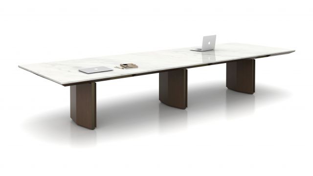 Ascari | Conference Table | Carrara Marble Top | Veneer Closed Panel Base