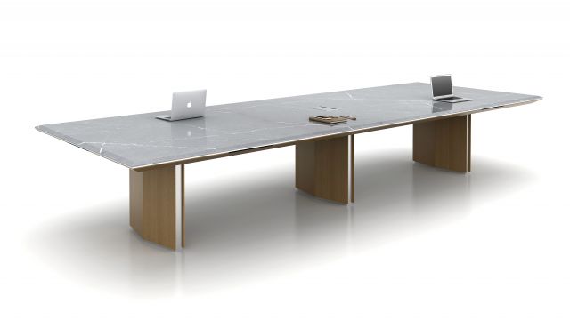 Ascari | Conference Table | COM Stone 168” Top | Veneer Closed Panel Base