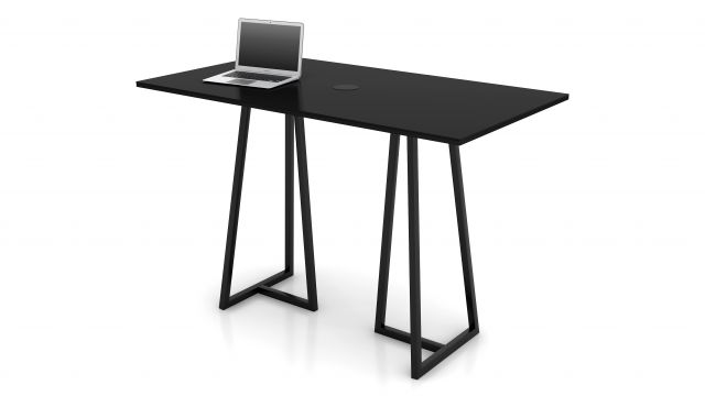 Two4Six | Meeting Table | Black Glass Top | Black Powder Coat Open Frame Base | Standing Height