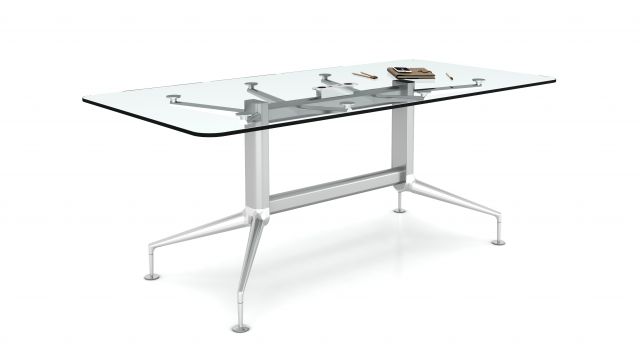 MYNE | Conference Table | Clear Glass Top | Polished Chrome Base 