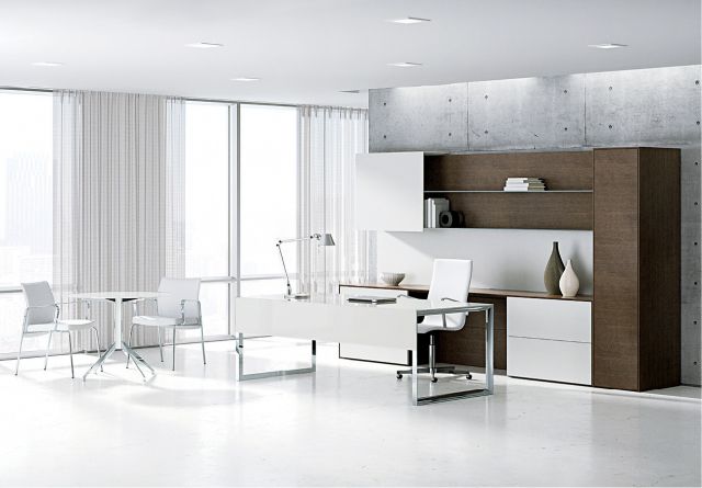 Merino | Casegood | Veneer | White Back Painted Glass | Free Standing Desk | Meeting Table