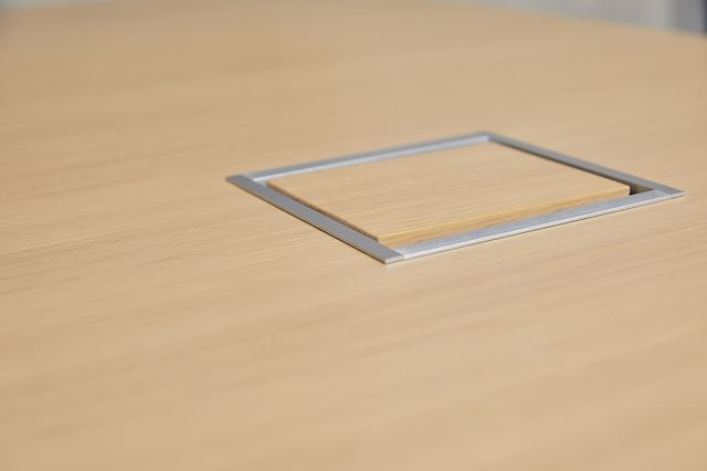 Kai | Conference Table | M49 Angora Ash Veneer Top | Power Matrix Veneer Door 