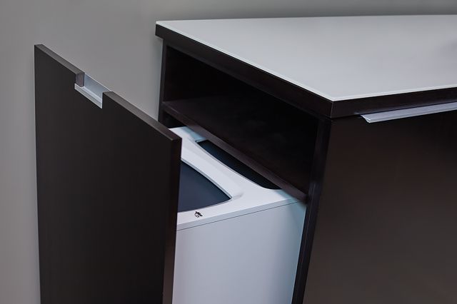 Performance Credenza | G99 Cordovan Cherry Veneer | Trash and Recycling Detail