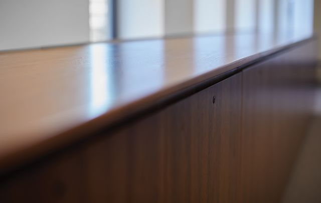 Performance Credenza | Veneer | Integrated Pull | Front Detail 