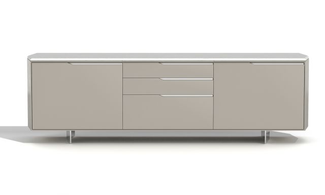 Ascari Credenza  | Conference Height | Moonlight Painted Case | Carrara Marble Top | Metal Base