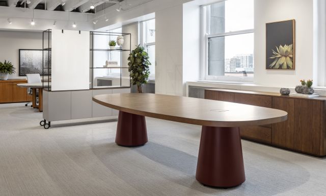 Flow | Custom Table with Cone Bases | Soft Rectangle Top | Chicago Showroom